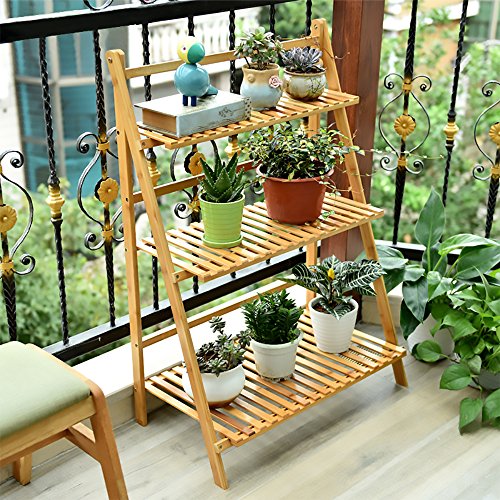 3 Tier Bamboo Foldable Plant Stand Shelf Rack R536588