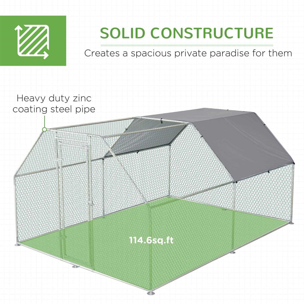 Galvanized Metal Chicken Coop with Cover Walk-In Pen Run U9108
