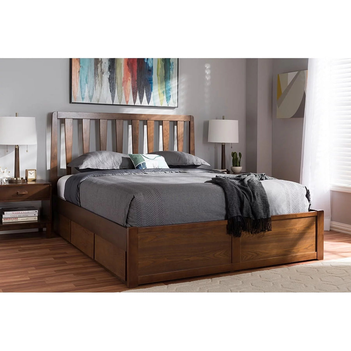 Walnut Queen Size Storage Platform Bed M115