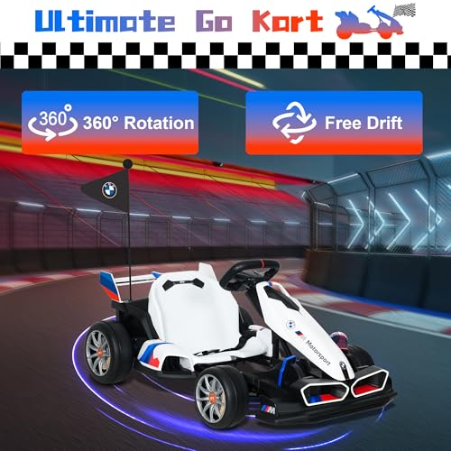 24V Electric Go Kart with Two 200W Motors, LED Lights, Adjustable Seat (White) B3334