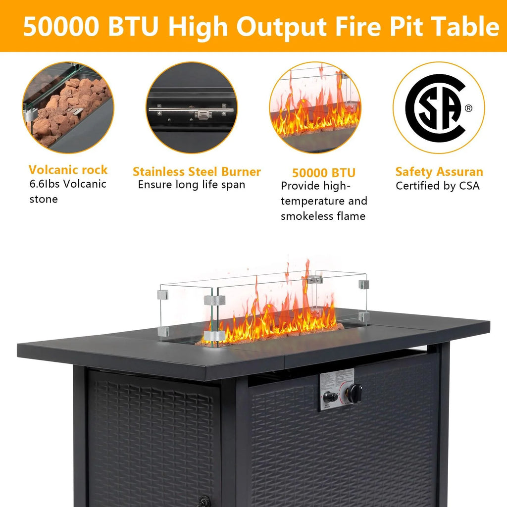43'' Propane Fire Pit Table with Rain Cover and Wind Guard T29446