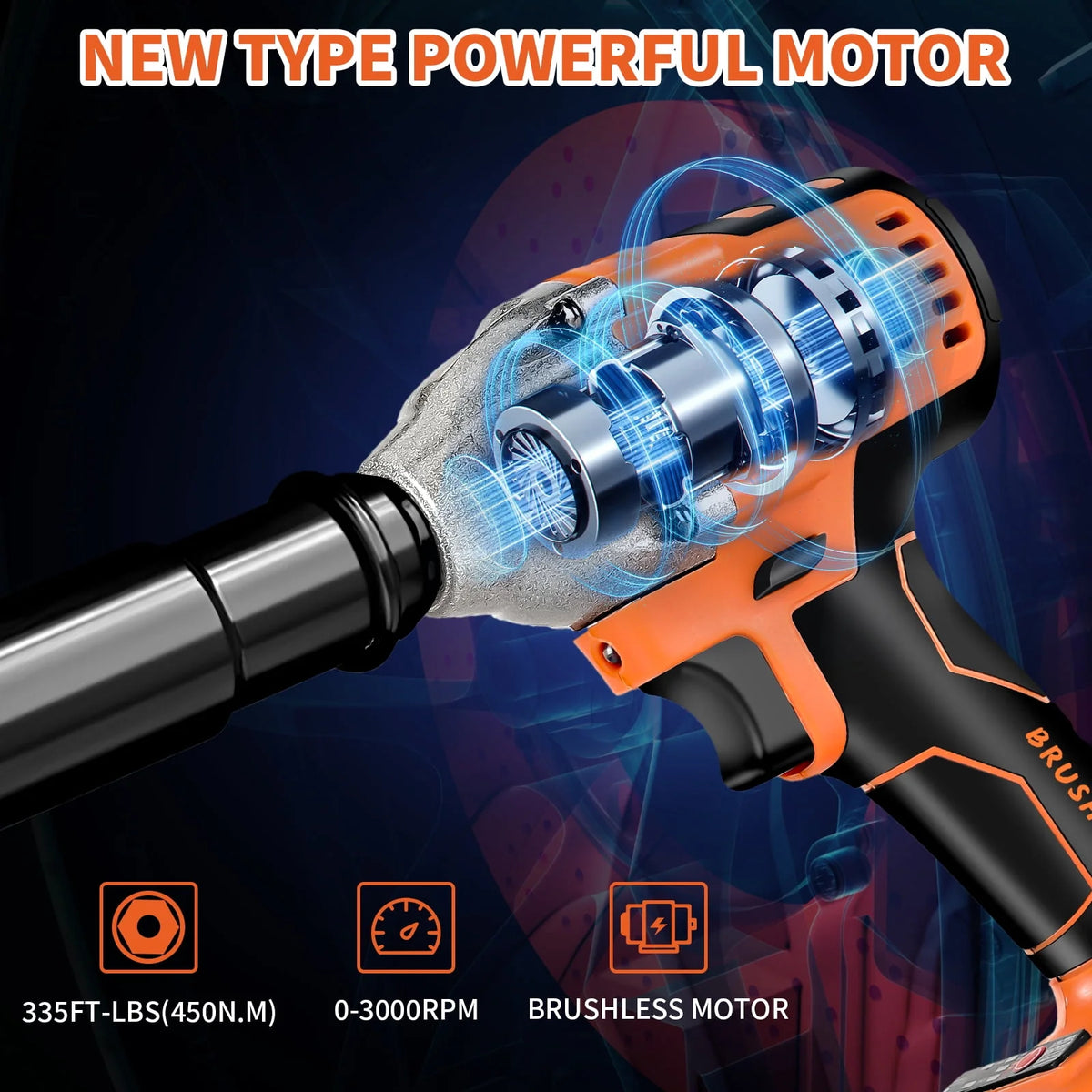 1/2 inch Brushless Cordless Impact Wrench with 3.0Ah Li-ion Battery & 7 Sockets G83893