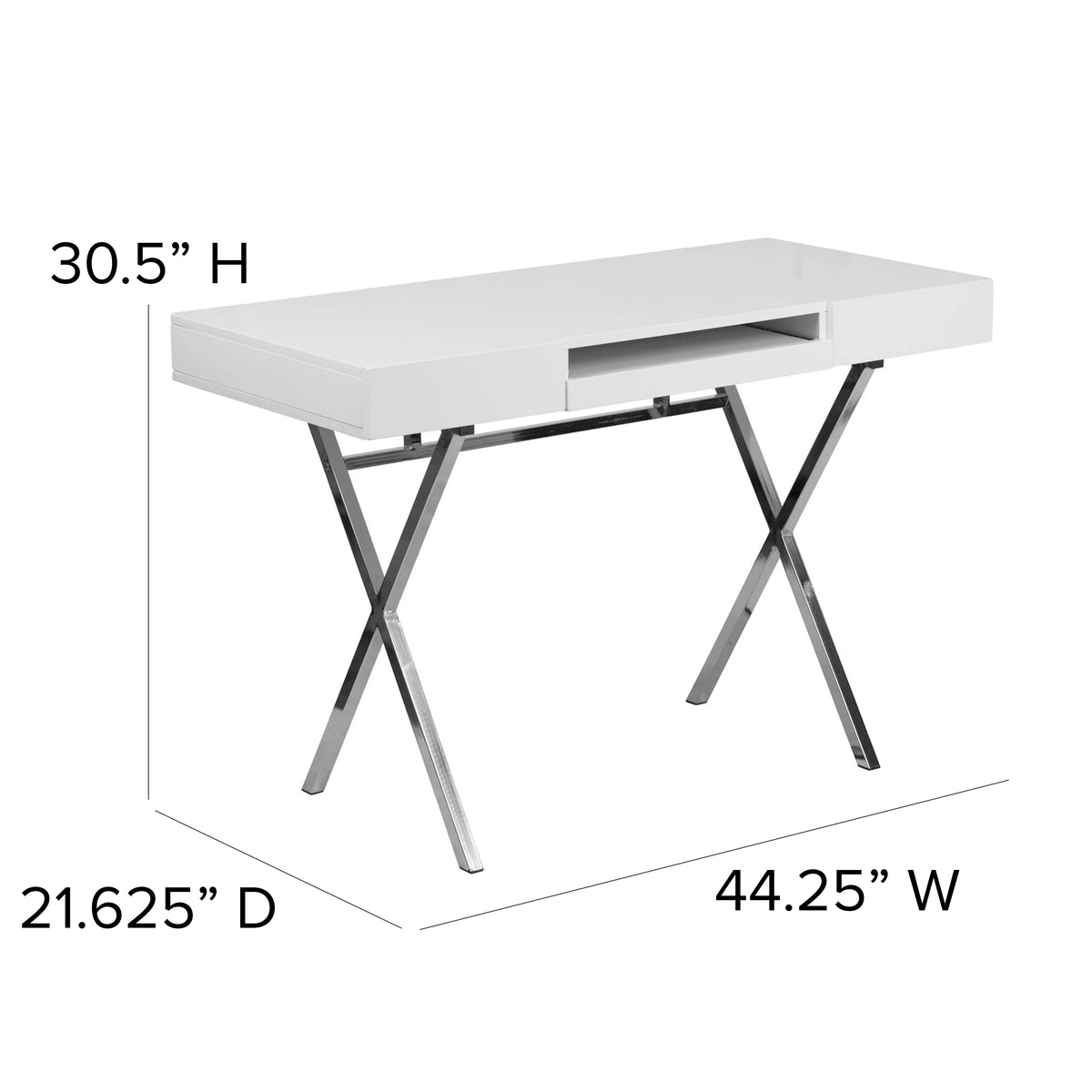 White Computer Desk with Keyboard Tray and Drawers Y697518