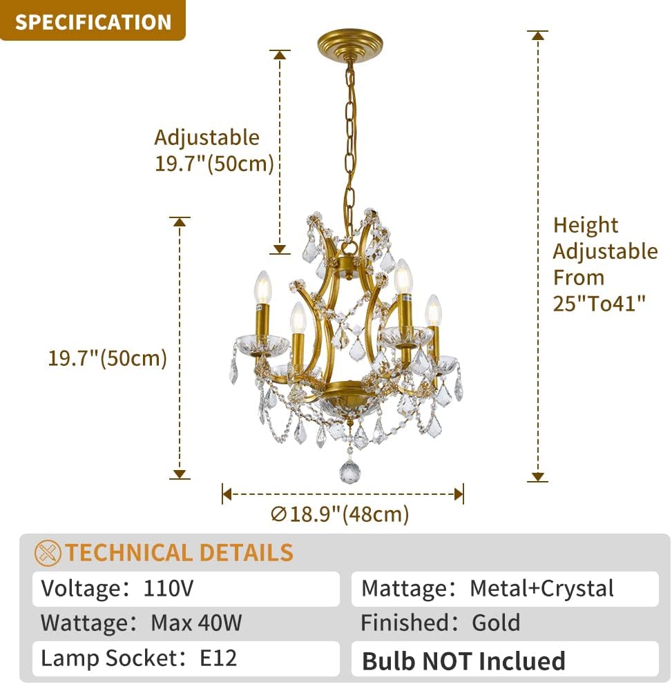 4-Light Gold Crystal Chandelier U600