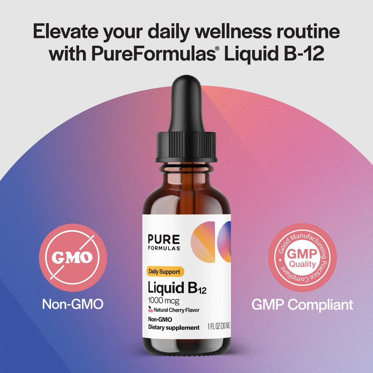 Liquid B12 1000 mcg Natural Cherry Flavor B12 Sublingual Drops Non-GMO Allergen-Free 1 fl. Oz. Y45369
