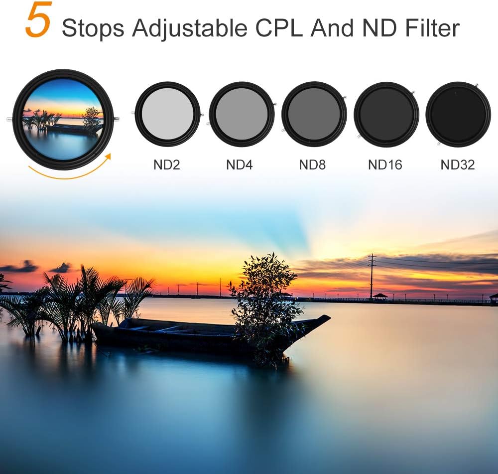 67mm Variable ND2-ND32 ND Filter and CPL Circular Polarizing Filter 2 in 1 P6410
