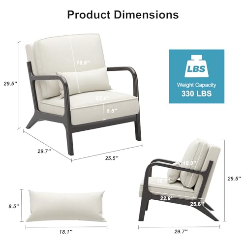 Light Grey Linen Upholstered Arm Chair with Cushion Solid Wood C7376