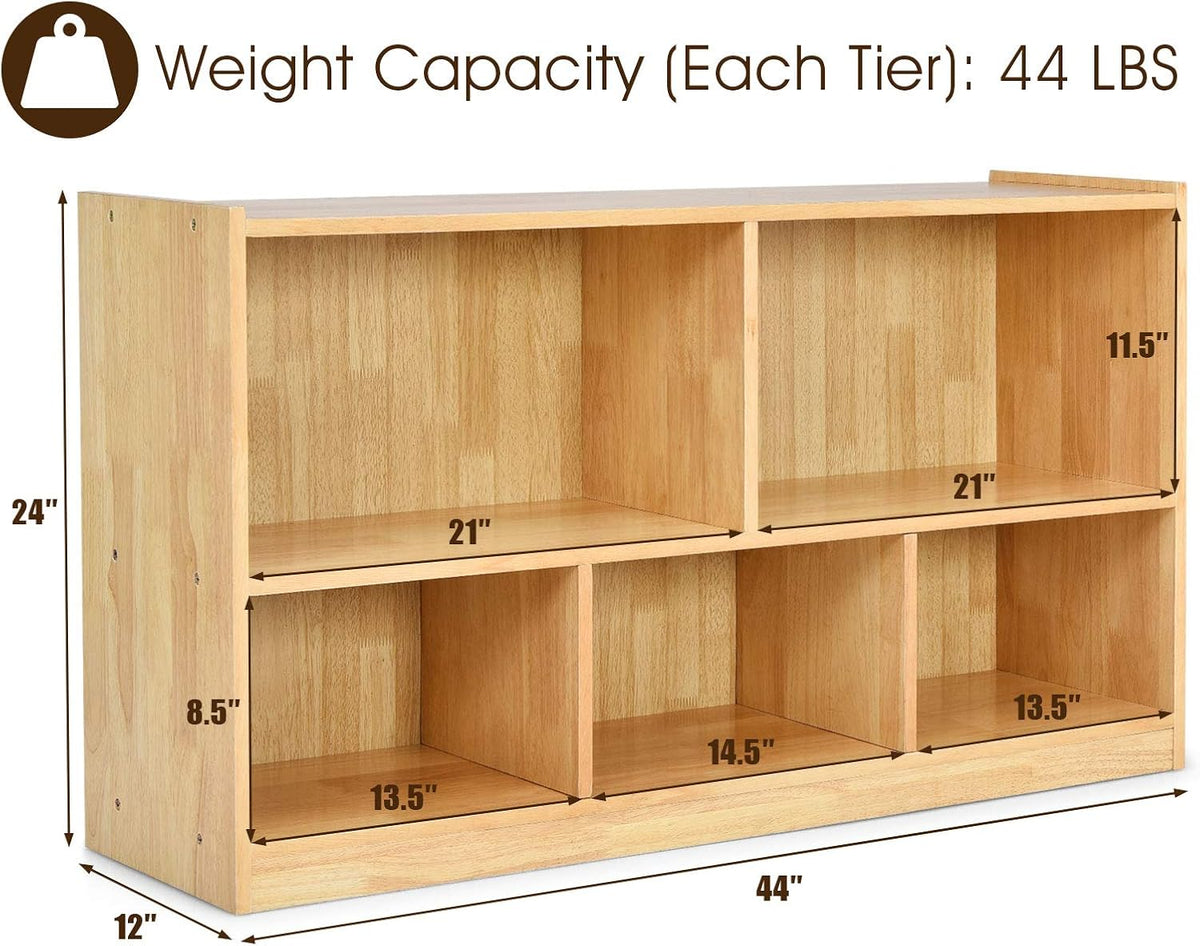 Natural Wooden 2 Tier 5 Cube Bookcase Y228