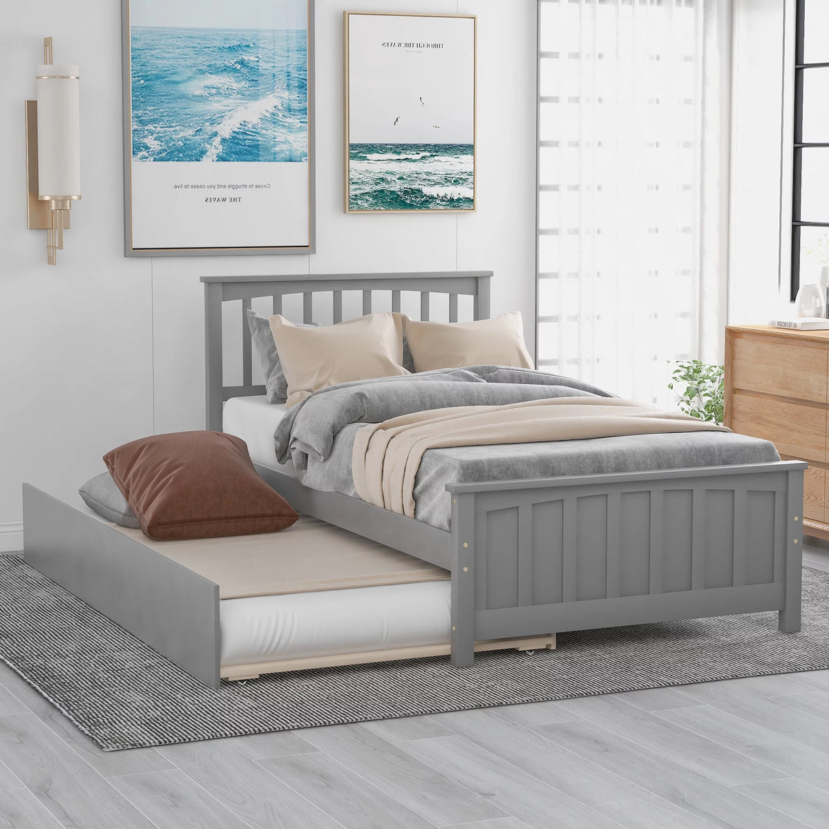 White Twin Bed Frame with Trundle X6066