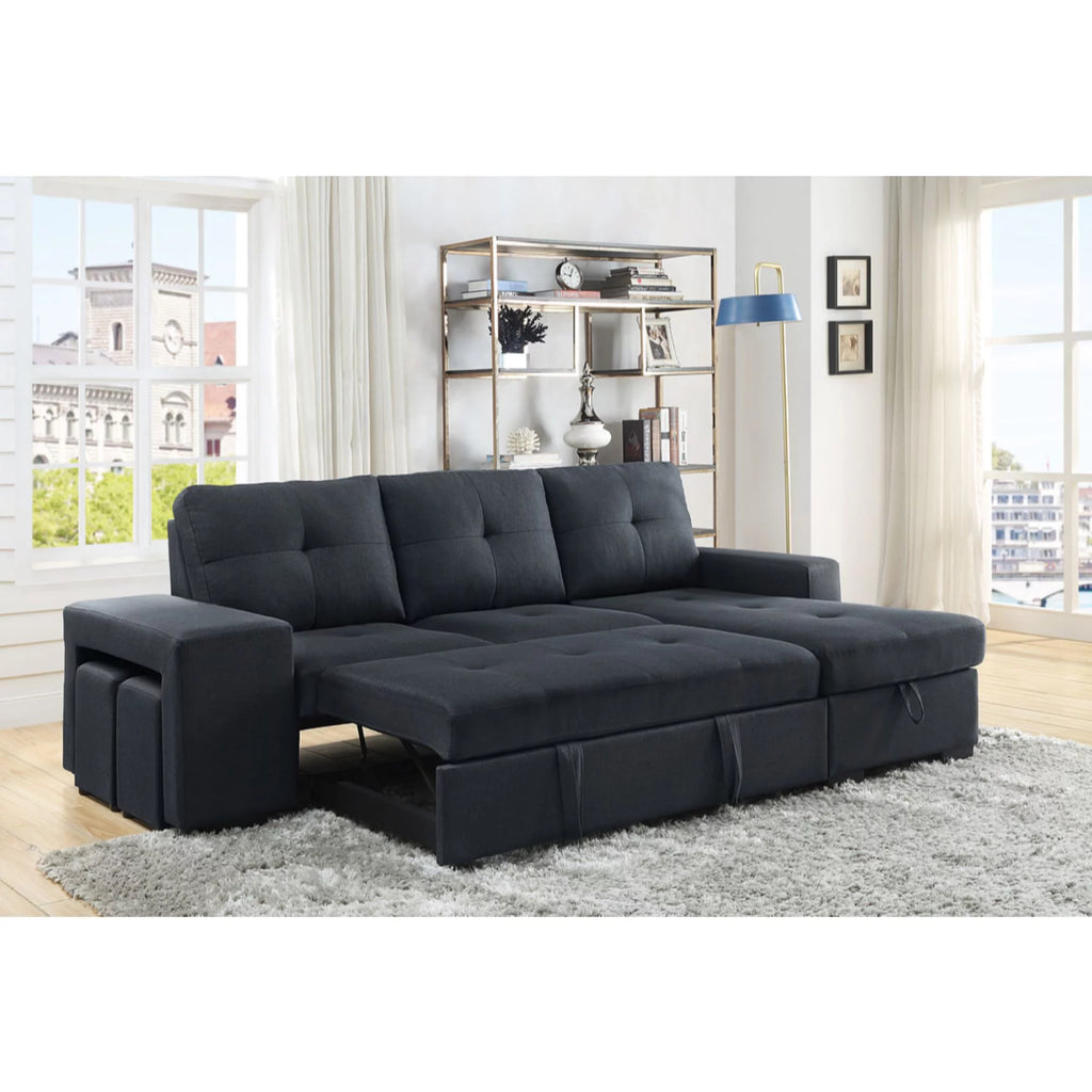 Dark Gray Fabric Sleeper Sectional Sofa with Storage Chaise Y200461
