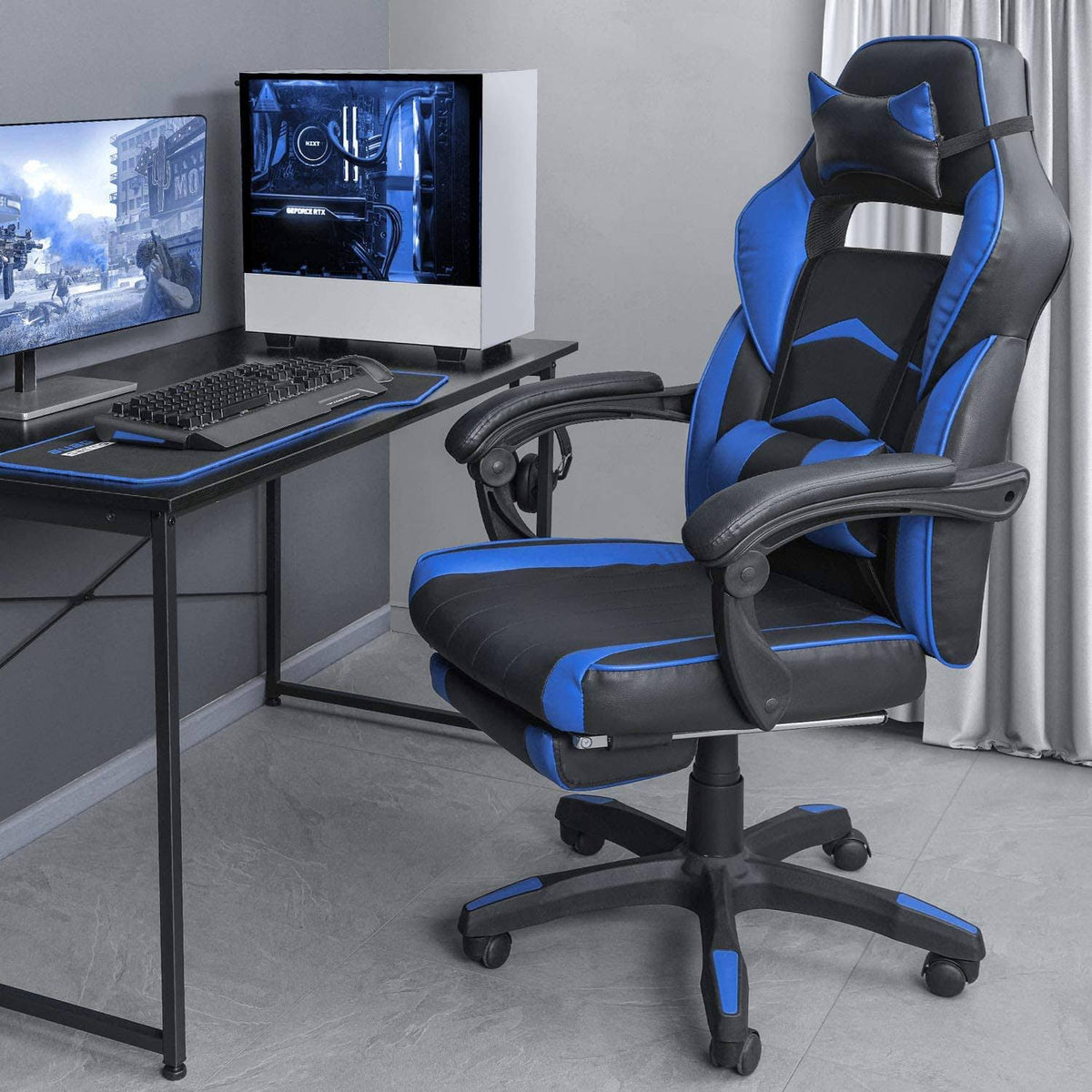Blue Ergonomic Swivel Reclining Office Gaming Chair L6129