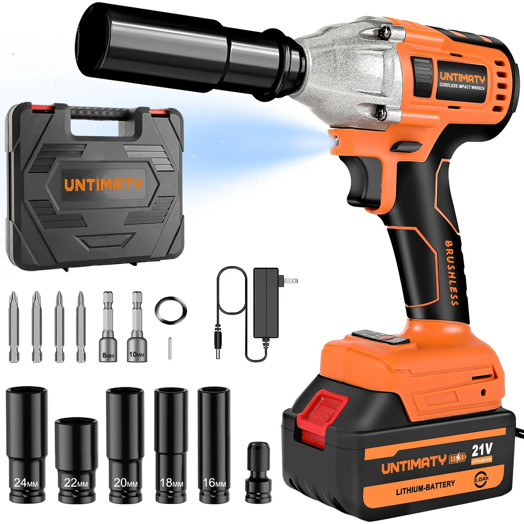 1/2 inch Brushless Cordless Impact Wrench with 3.0Ah Li-ion Battery & 7 Sockets G83893