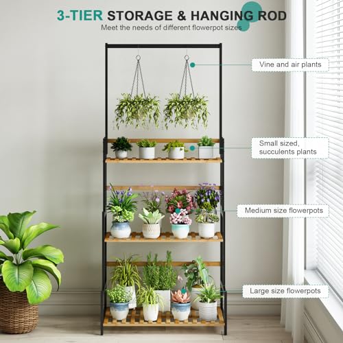 3 Tier Bamboo Foldable Plant Stand Shelf Rack R536588