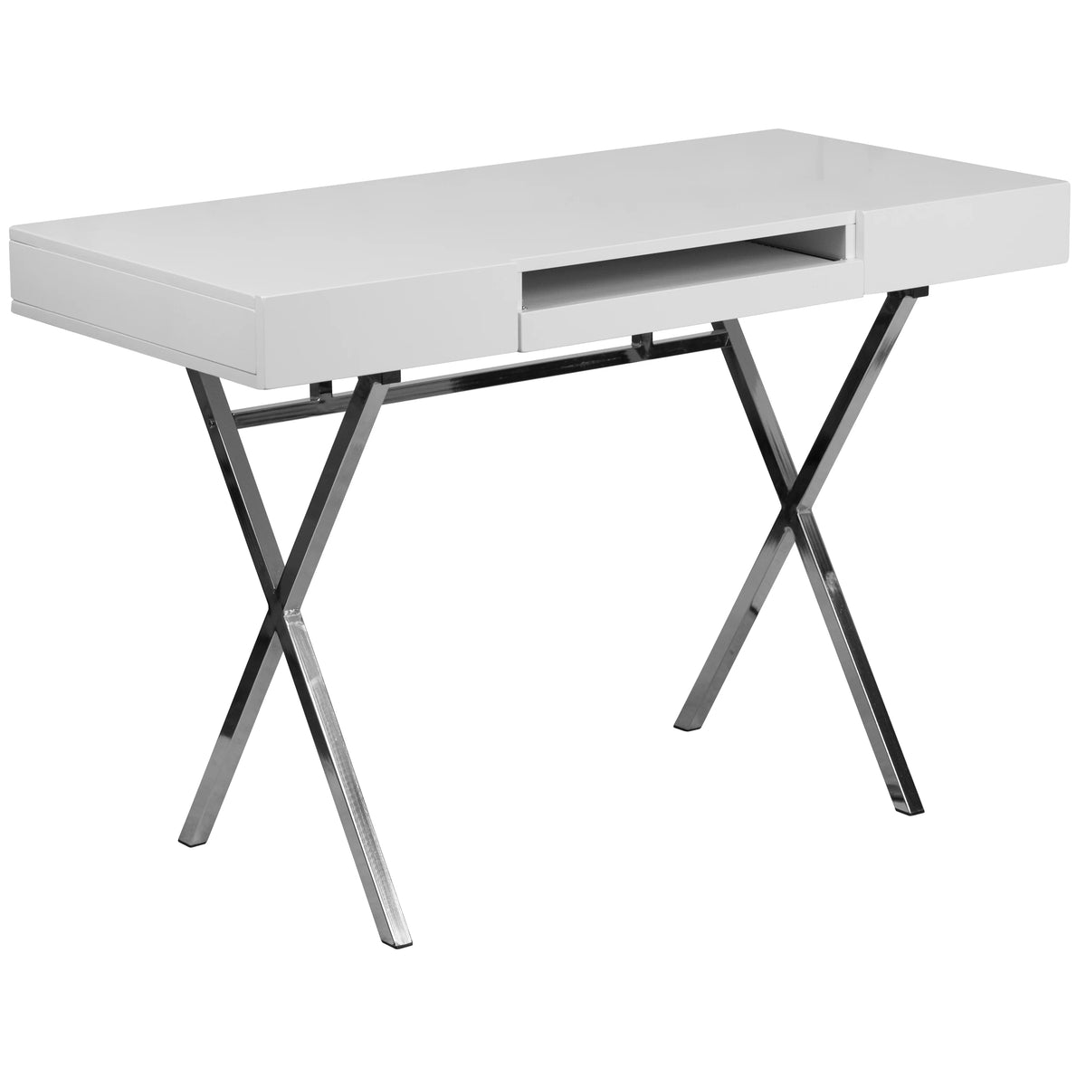 White Computer Desk with Keyboard Tray and Drawers Y697518