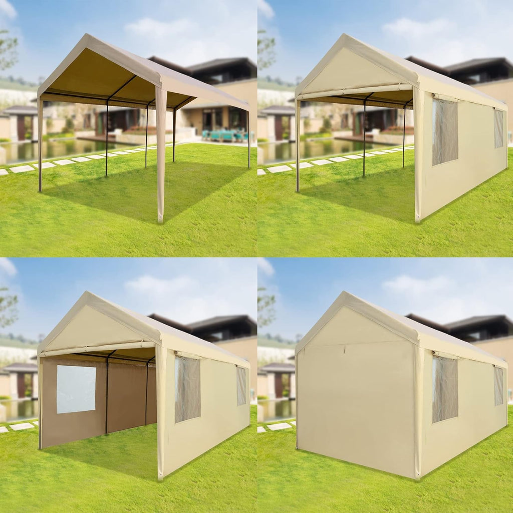 10x20ft Heavy Duty Carport with Sidewalls and Doors V192777