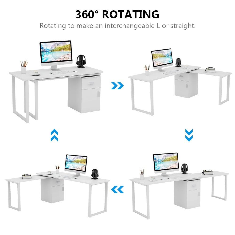 Black L-Shaped Computer Desk with File Cabinet U6297