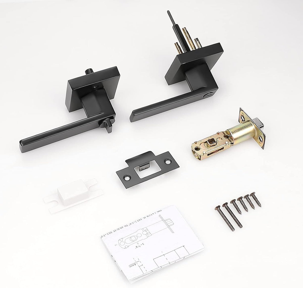 8 Pack Square Privacy Door Levers Locksets in Matte Black Finish D2755