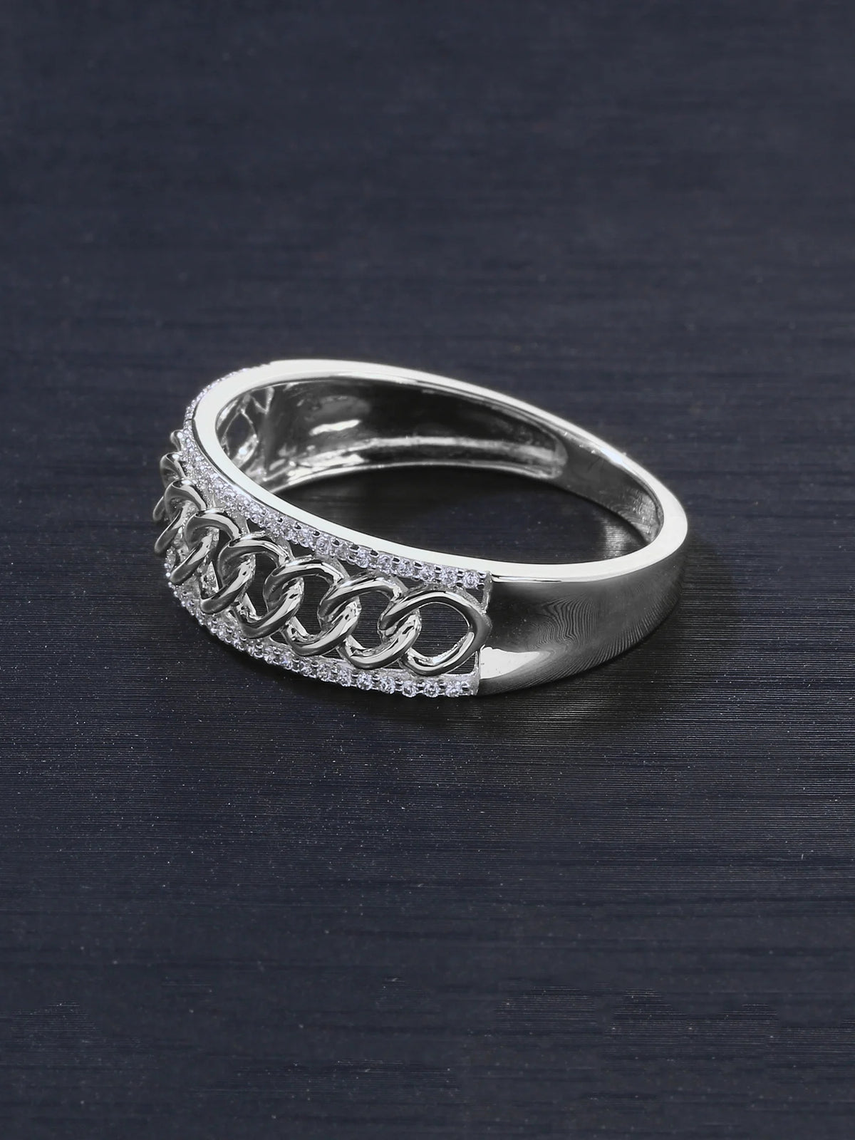10K White Gold Diamond Cuban Link Ring P30276