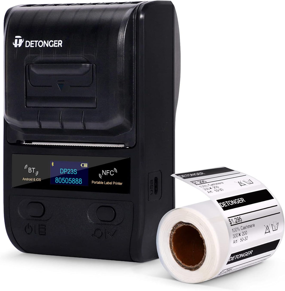 Portable Bluetooth Thermal Label Printer with 1 Pack 50x30mm Label, Black H58961