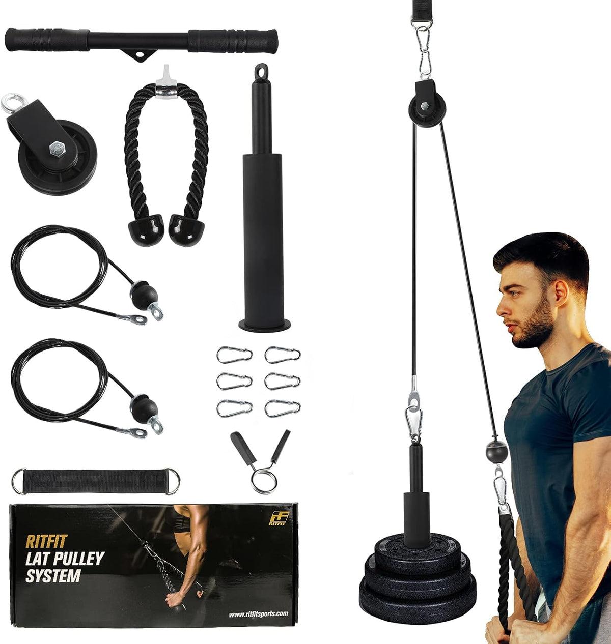 Cable Machine Attachments with V Bar, Tricep Rope, Double D Handle, Rotating Straight Bar P8137