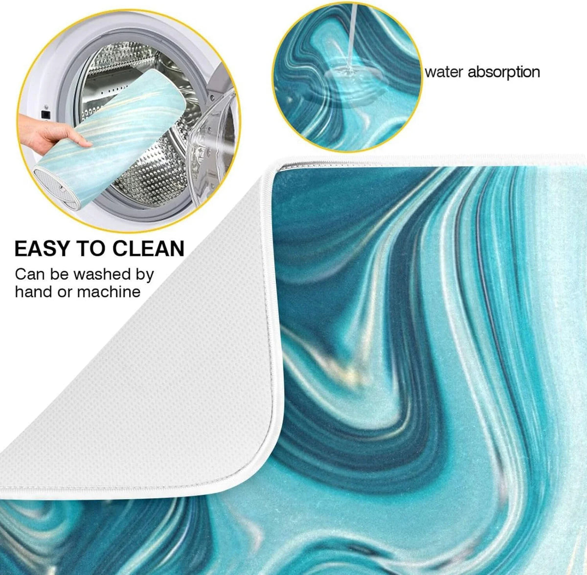 Blue Abstract Marble Dish Drying Mat (18x24Inch) J844