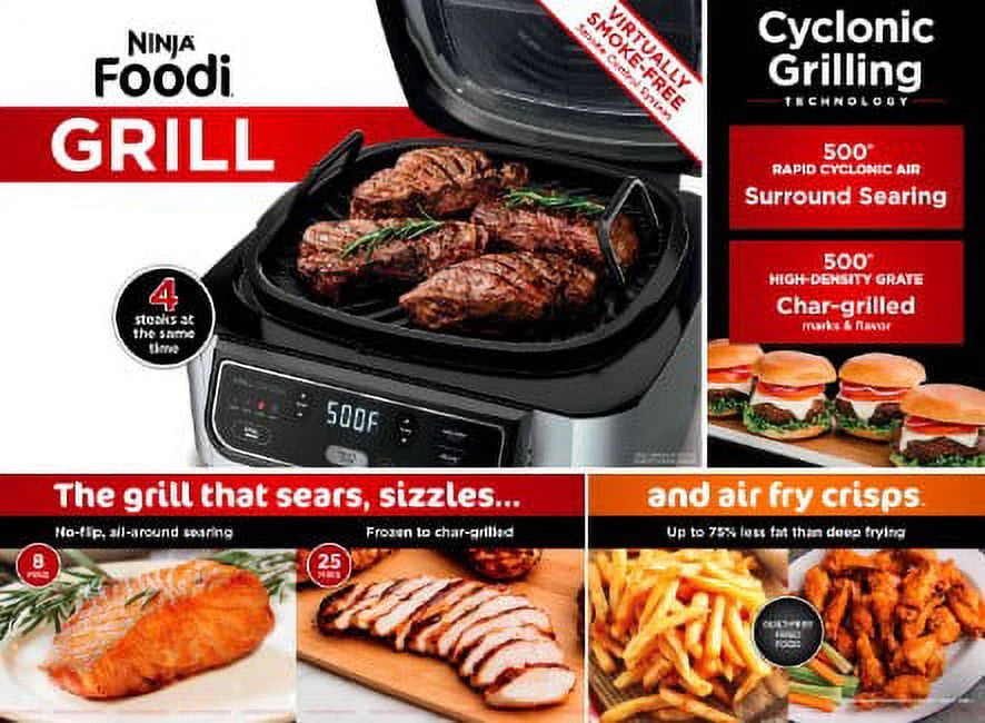 4-in-1 Indoor Grill with 4-qt Air Fryer, Black/Stainless S889