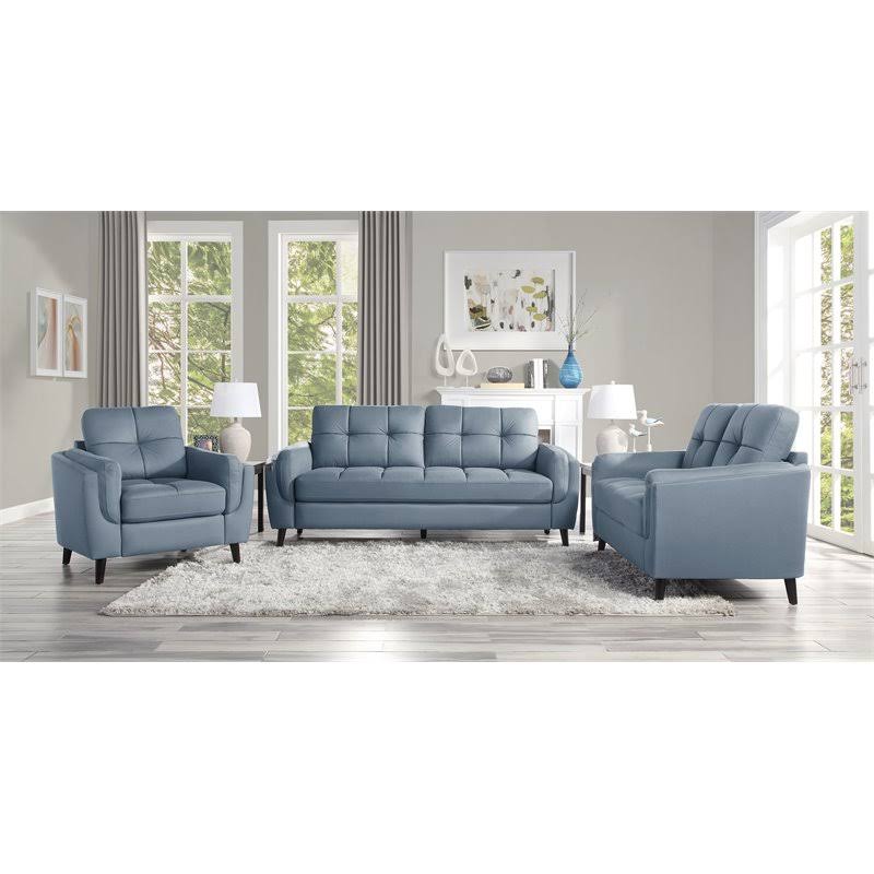 Blue and Black Microfiber Tufted Loveseat O133768