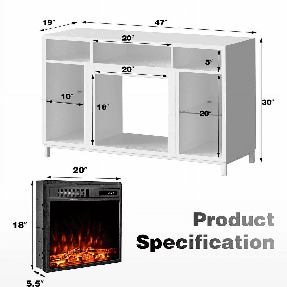47'' TV Stand with 18" Electric Fireplace U8045