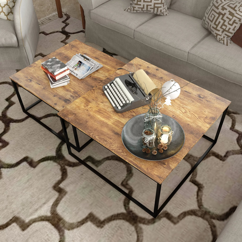 Brown Wood Nesting Coffee Table Set I534