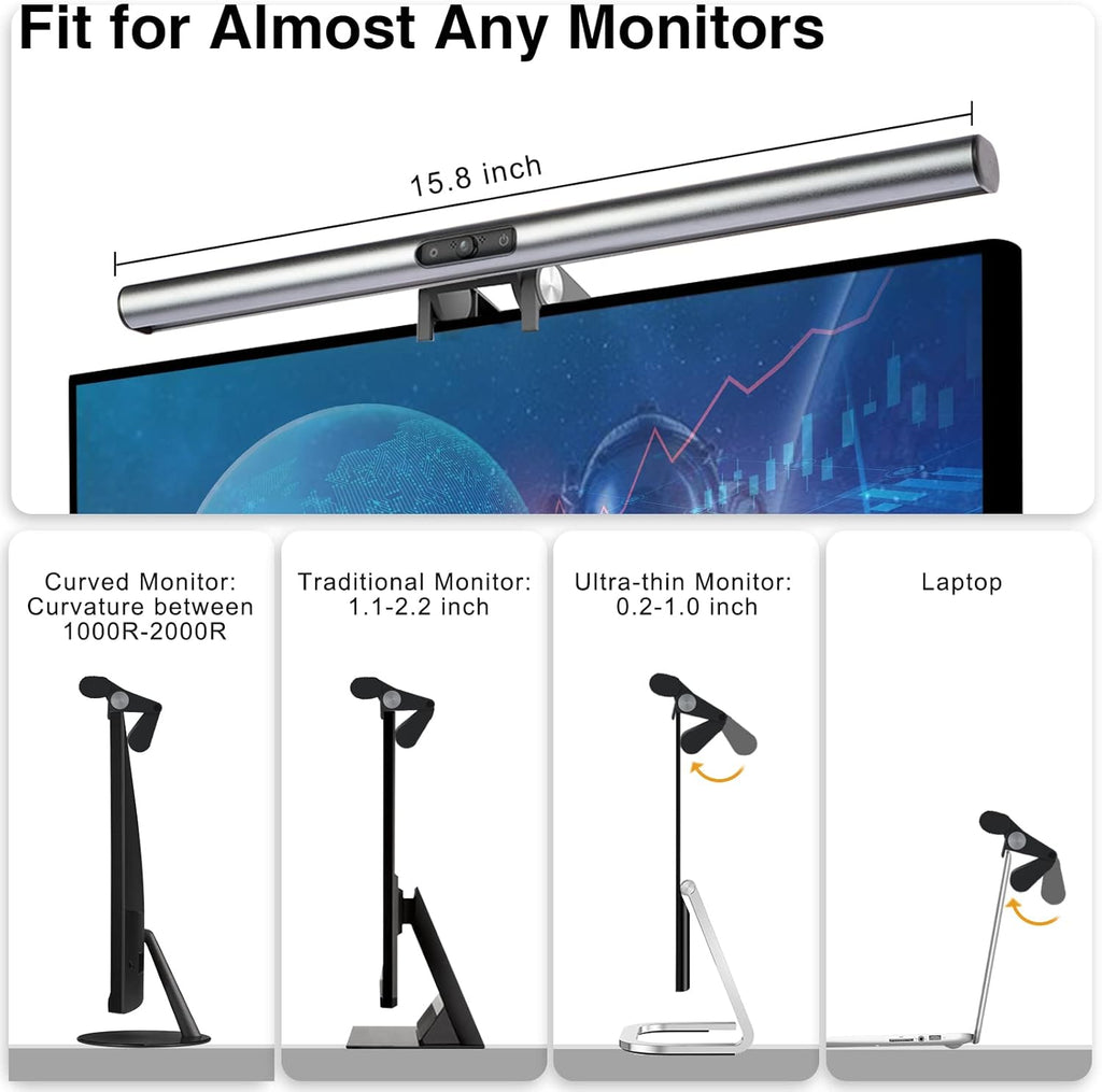 Monitor Light Bar with Webcam, USB Powered, Hue Adjustable, Touch Control L9564
