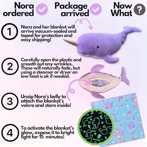 Shark Stuffed Animal with Blanket Inside 3-in-1 Pillow 29" Plush 60"x40" Glow-in-The-Dark Blanket V9873