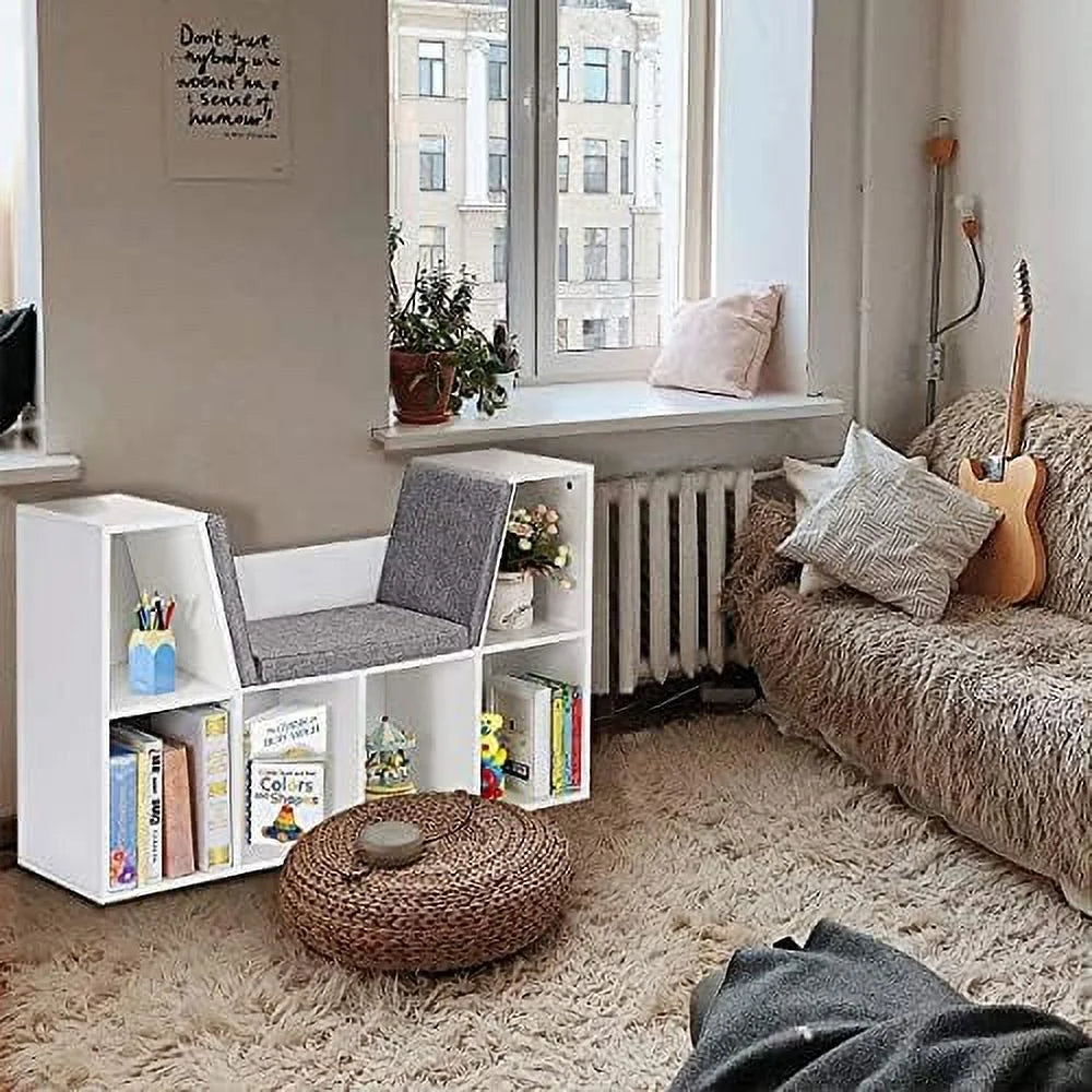 6-Cubby Bookcase with Cushioned Reading Nook Y92133