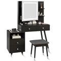 Black Dressing Table with Lighted Mirror, 4 Drawers and Stool V118