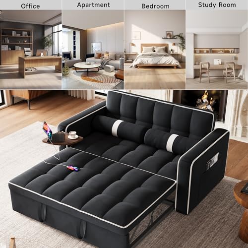 3 in 1 Sleeper Sofa Bed with Side Table, Orange J892