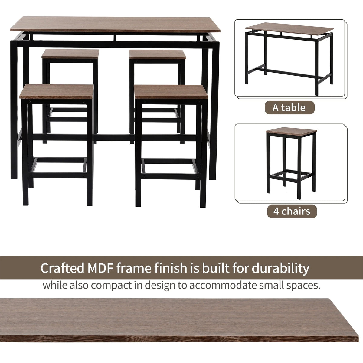 5-Piece Dark Brown Bar Table and Chairs Set B17729