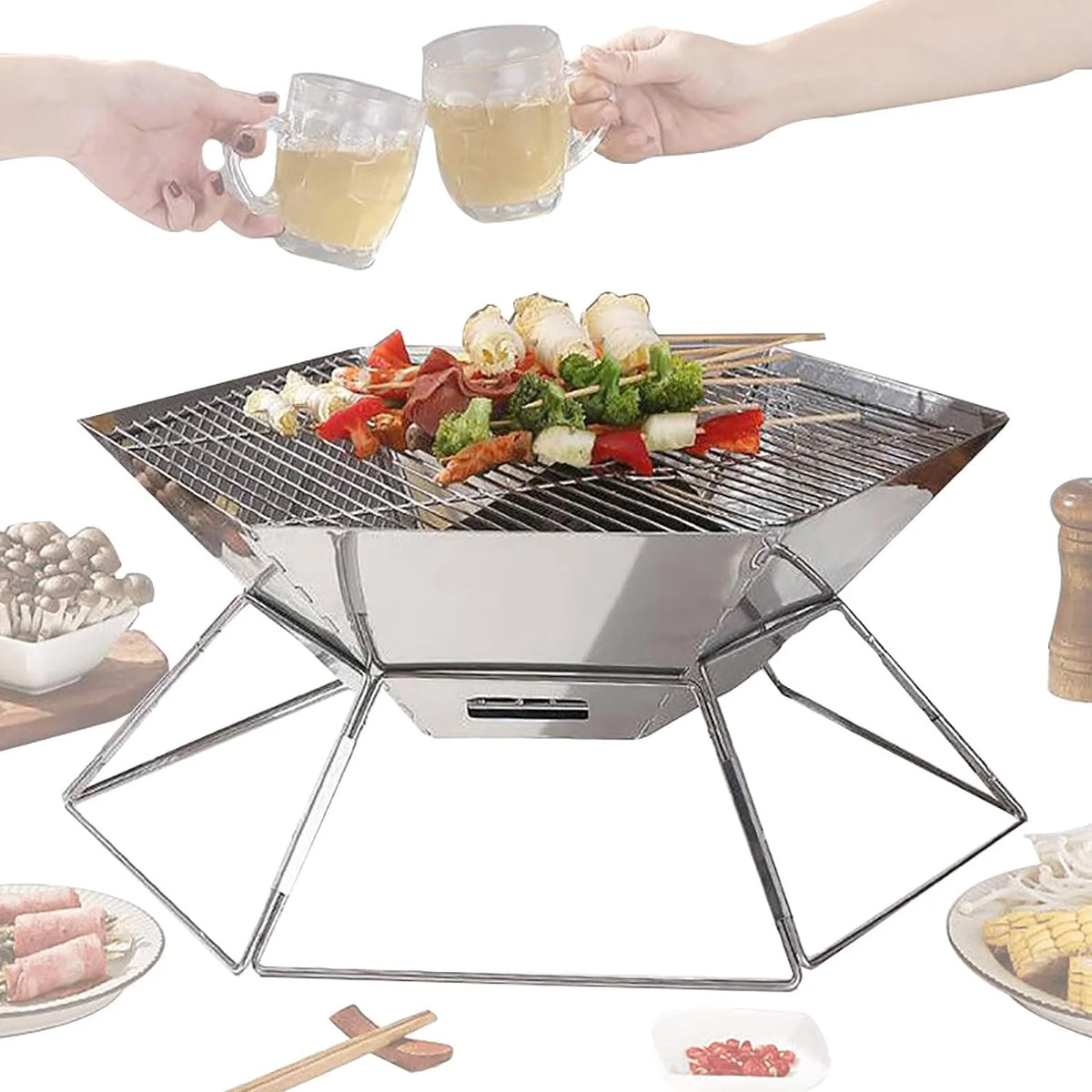 Hexagon Stainless Steel Folding BBQ Grill U4813