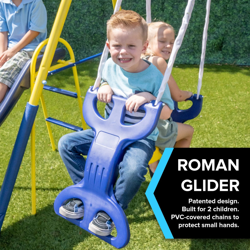 Metal Swing Set with Saucer Swing and Glider Swing A40113