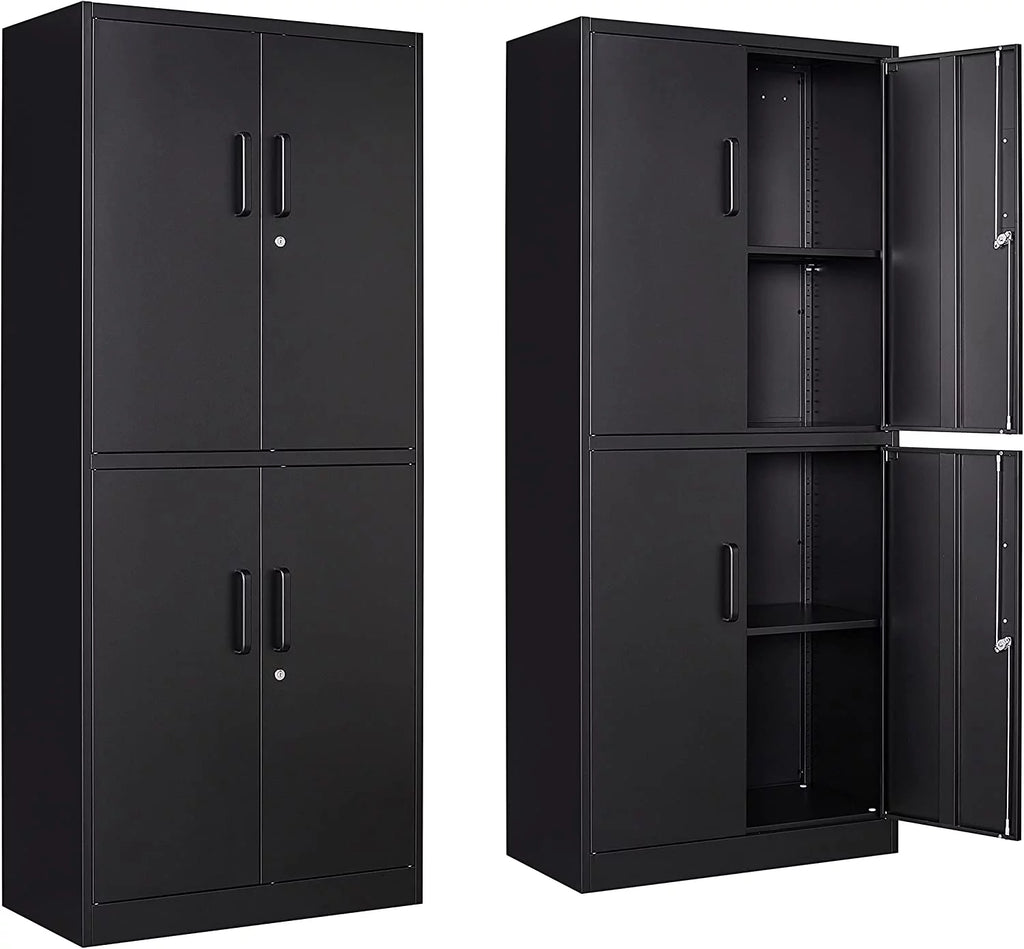 Black Metal Locking Storage Cabinet with 4 Doors and 2 Adjustable Shelves E8408