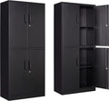 Black Metal Locking Storage Cabinet with 4 Doors and 2 Adjustable Shelves E8408
