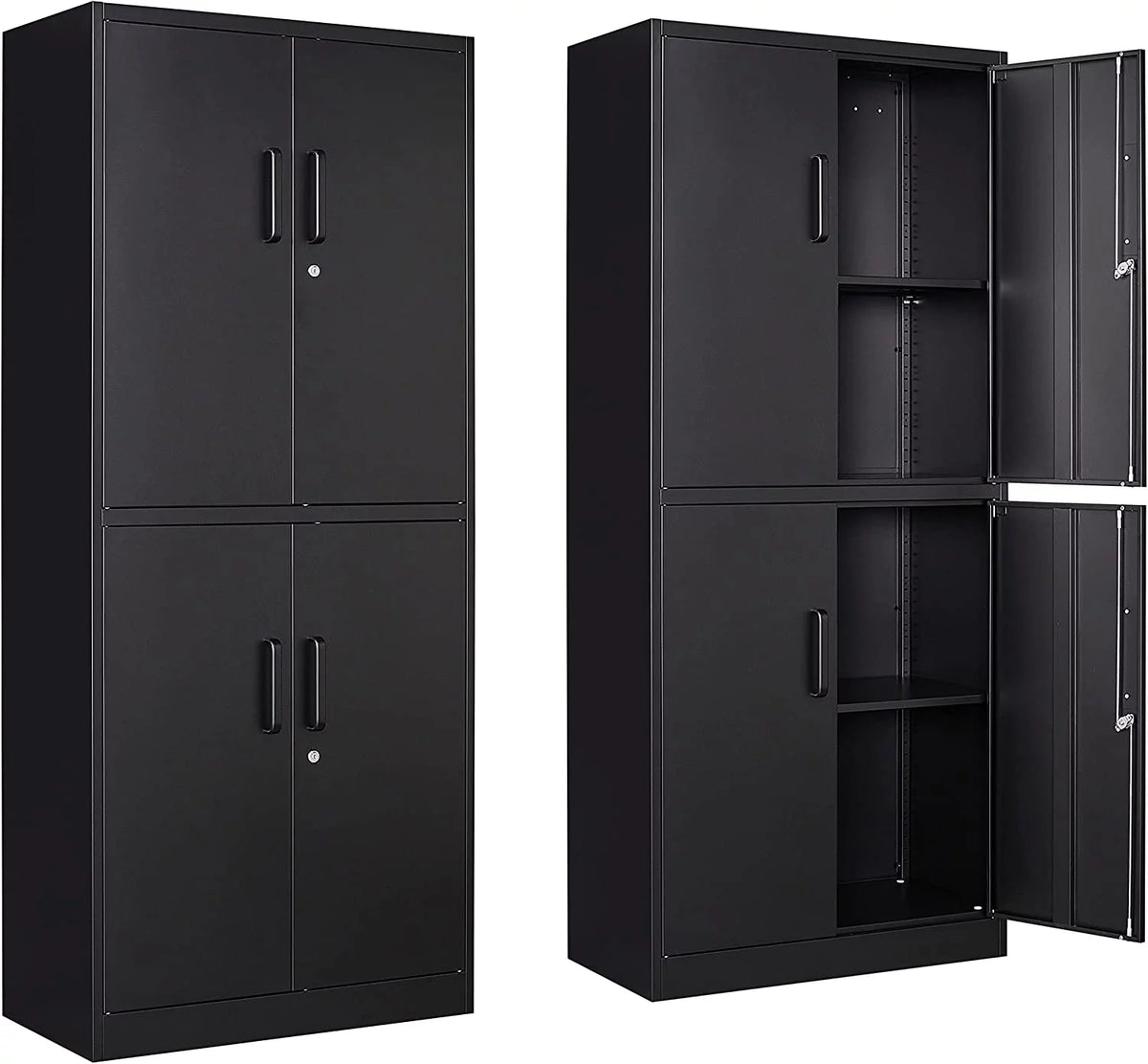 Black Metal Locking Storage Cabinet with 4 Doors and 2 Adjustable Shelves E8408