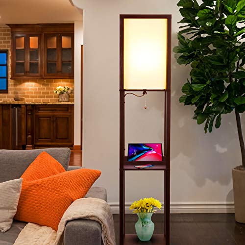 Black Shelf Floor Lamp with USB Ports and Shelves Z93479