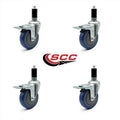 4 inch Blue Polyurethane Expanding Stem Caster Set H664