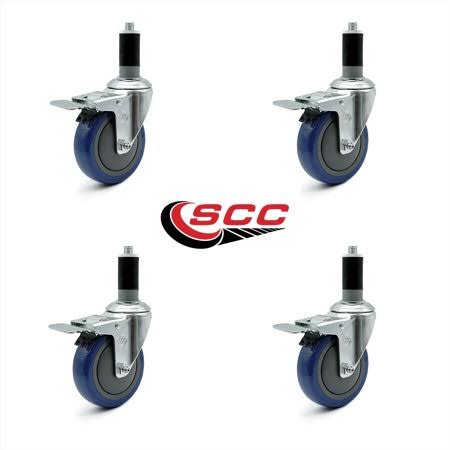 4 inch Blue Polyurethane Expanding Stem Caster Set H664