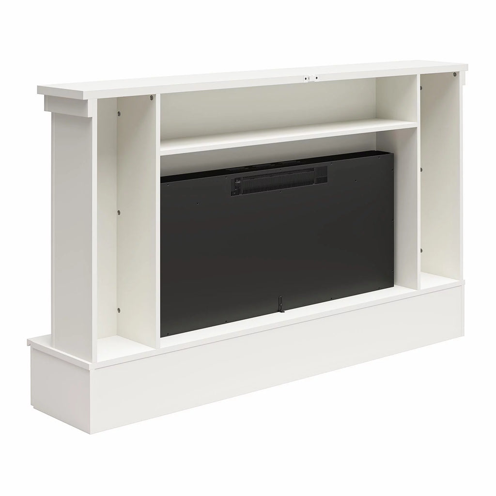 White Wide Shiplap Mantel with Linear Electric Fireplace and Storage Drawers M272213