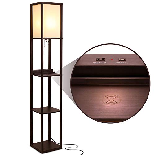Black Shelf Floor Lamp with USB Ports and Shelves Z93479