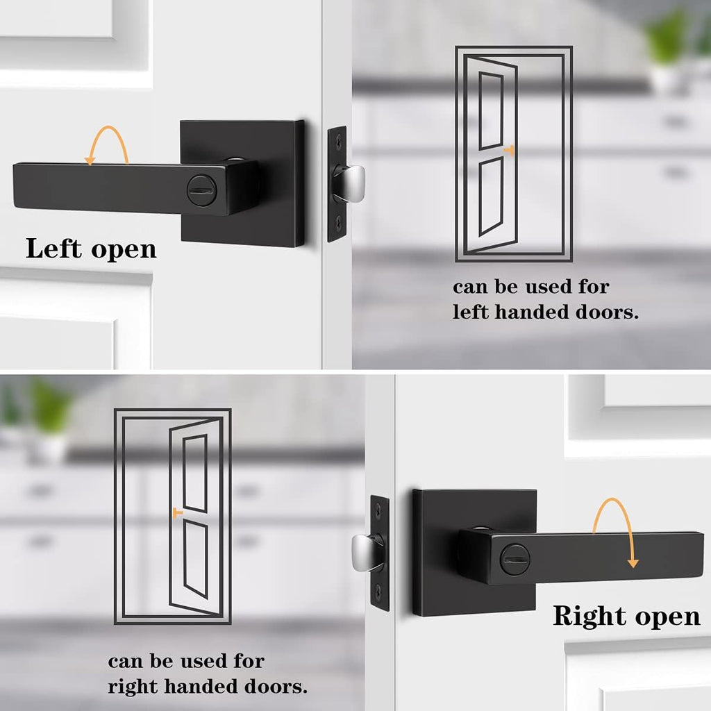 8 Pack Square Privacy Door Levers Locksets in Matte Black Finish D2755