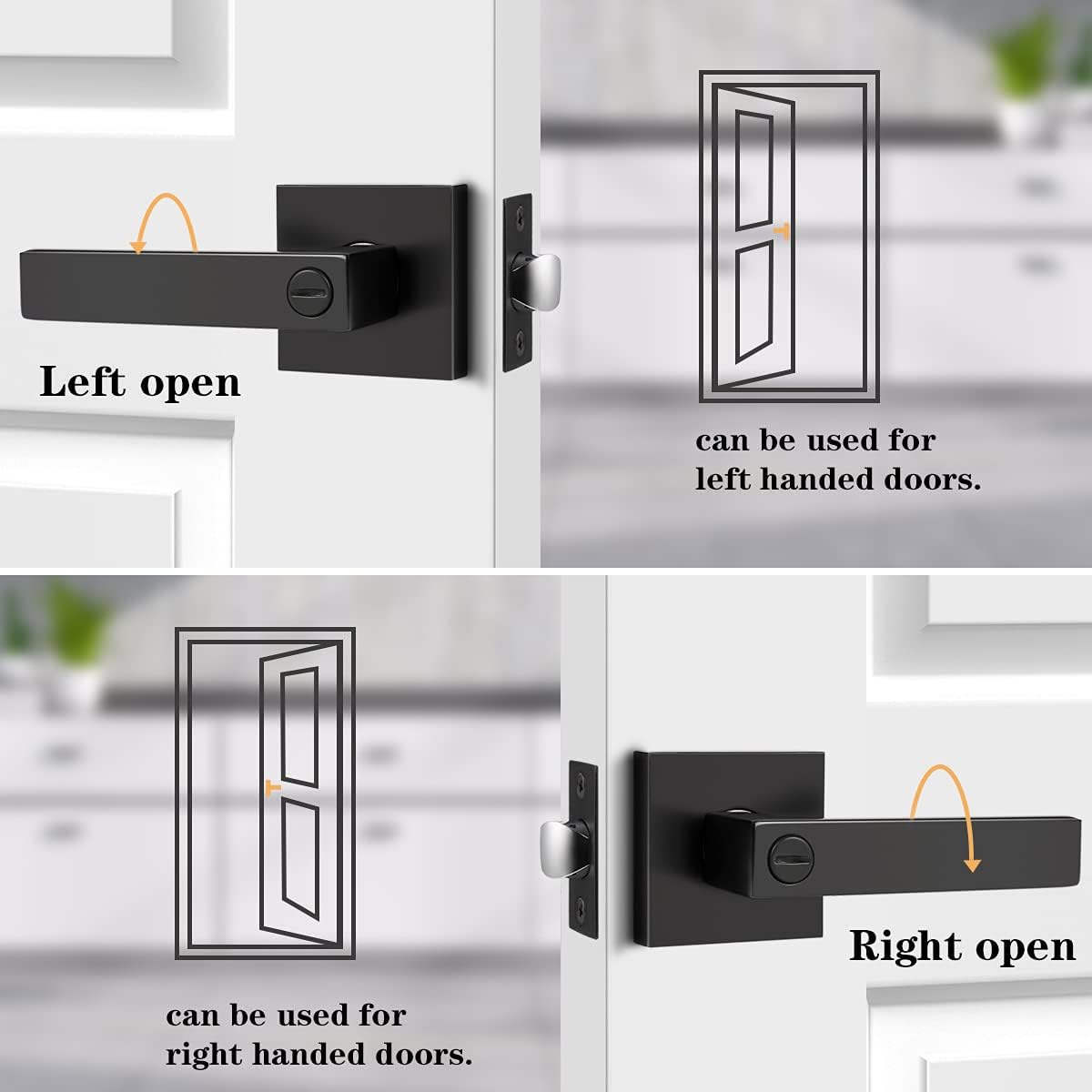 8 Pack Square Privacy Door Levers Locksets in Matte Black Finish D2755