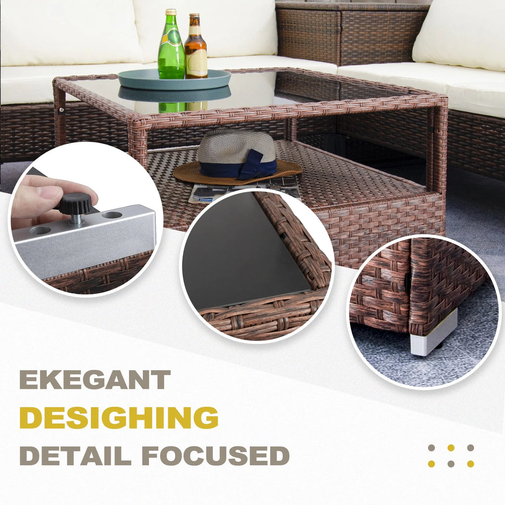 Mixed Brown Wicker Coffee Table with Glass Top and Storage Z505