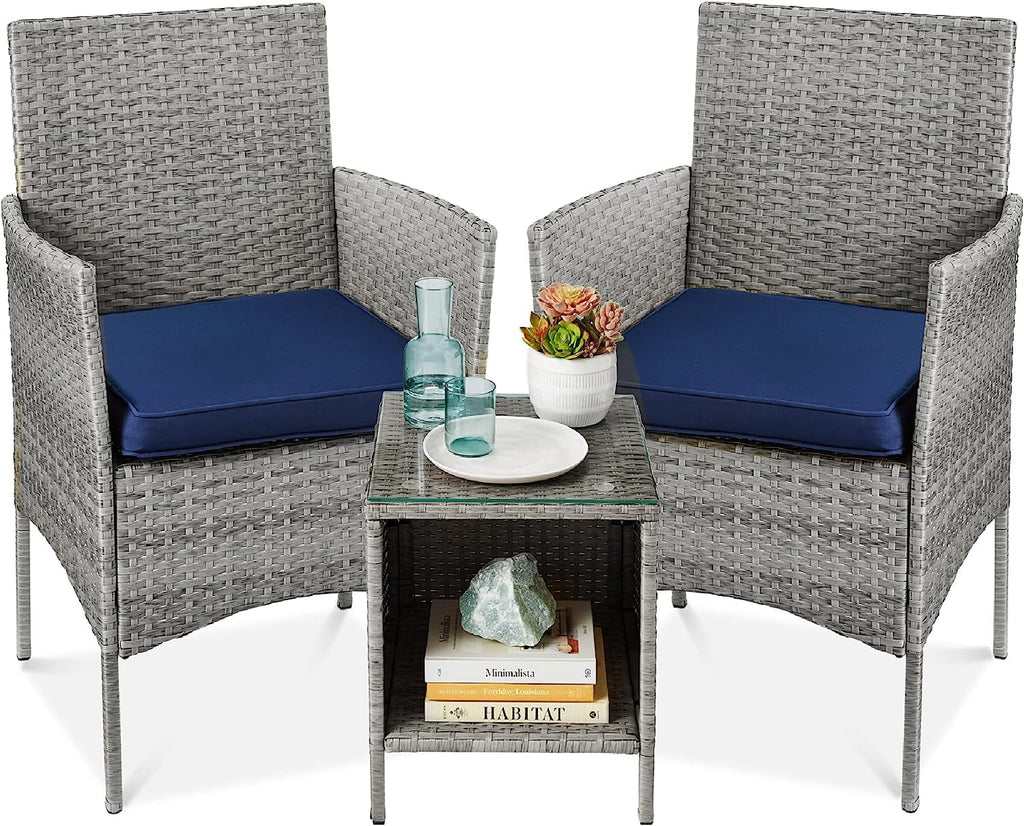 3-Piece Outdoor Wicker Bistro Set with 2 Chairs and Storage Table U3651