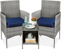 3-Piece Outdoor Wicker Bistro Set with 2 Chairs and Storage Table U3651